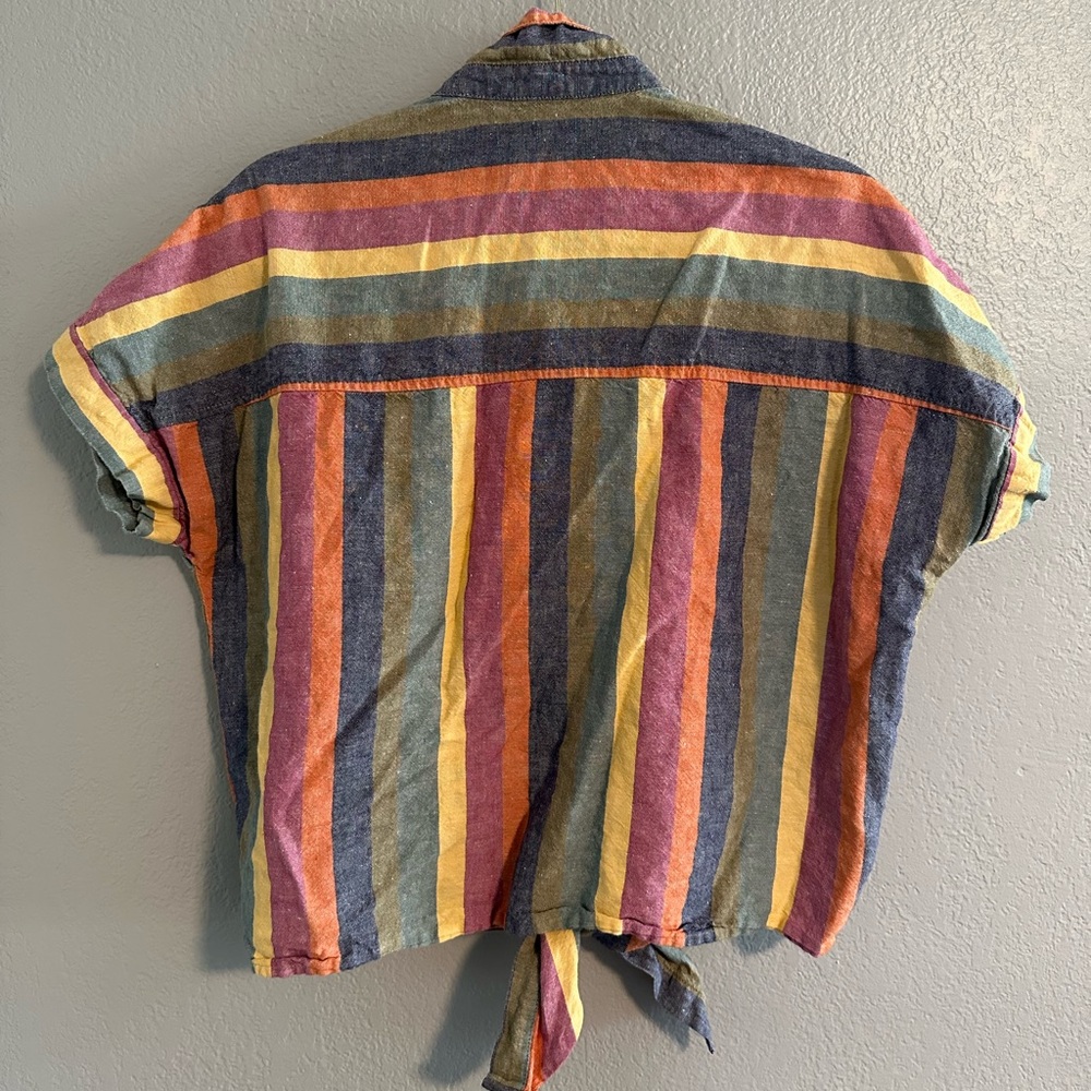 Madewell Multicolor Vertical Stripe Tie-Front Button Down Shirt - Picture 2 of 6